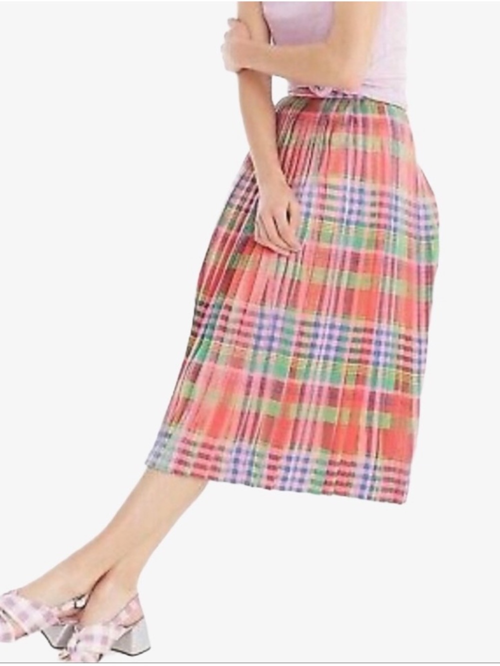 J. Crew Women’s Multicolored Shimmery Pleated Plaid Skirt L3614